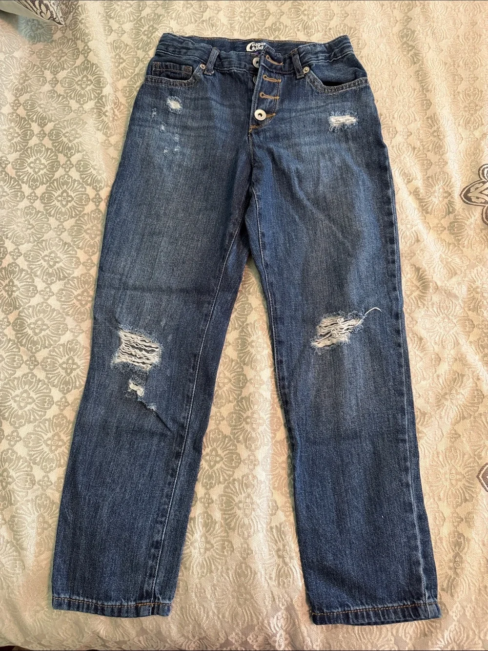 Kids Distressed Dark Blue Denim Jeans